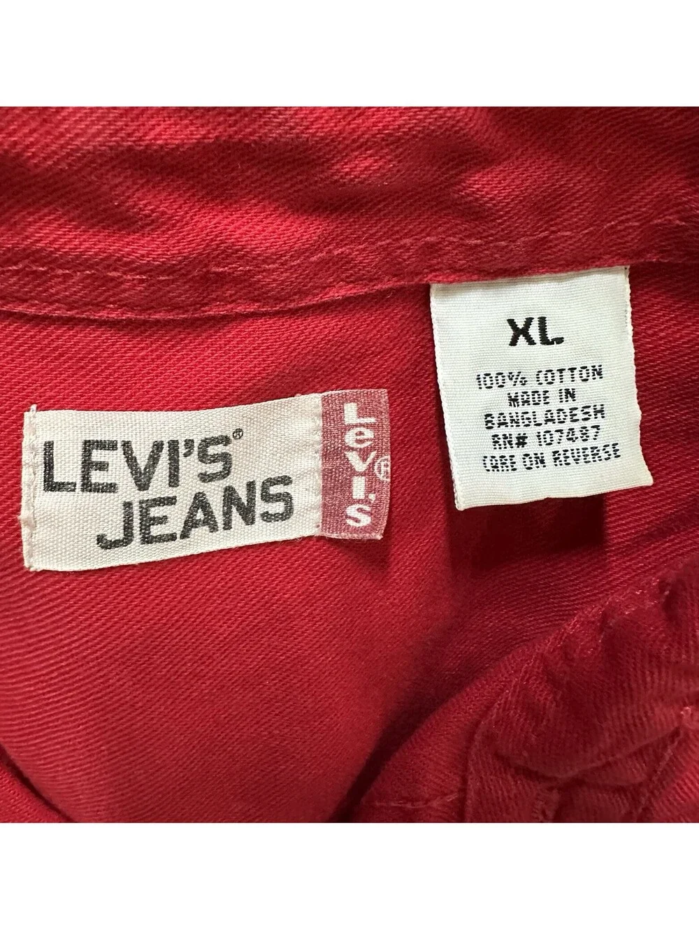 2- Levi's Jeans Men's XL Red & Blue Solid Cotton Woven Button-Down Long Sleeve